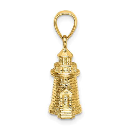 14k Yellow Gold 3-D Brant Point Lighthouse Nantucket Harbor, Ma Charm Pendant