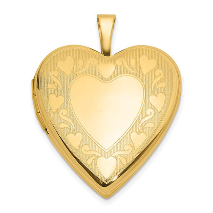 14k Yellow Gold Textured and Polished Heart Design 20mm Heart Locket
