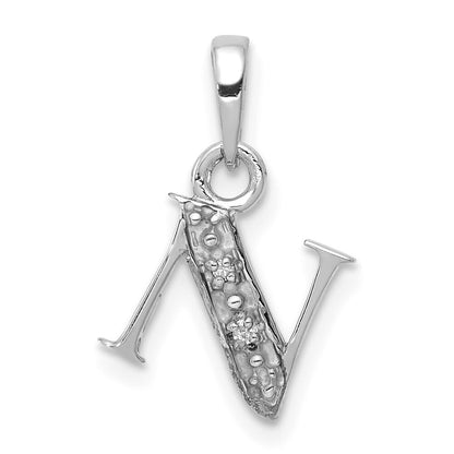 14k White Gold Rhodium-plated Diamond Letter N Initial Pendant for Women