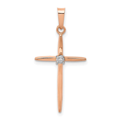 14k Rose Gold Diamond Cross Pendant for Women