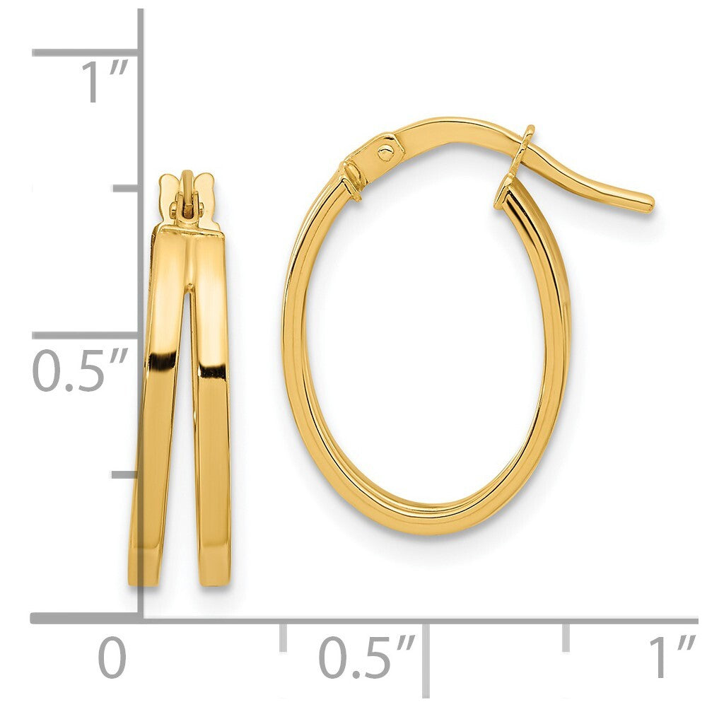 14k Yellow Gold Polished Double Hoops Gift for Women