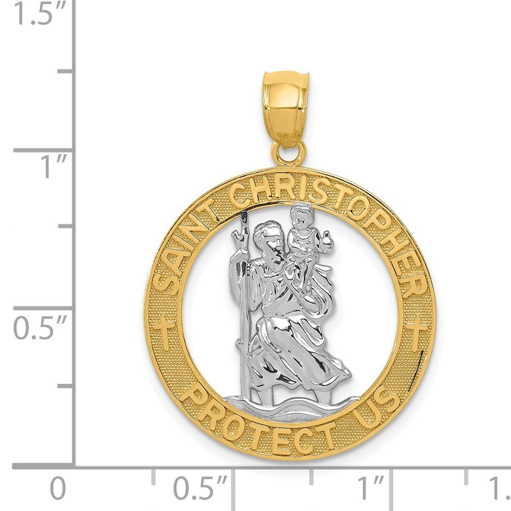 14k Yellow Gold w Rhodium St Christopher Pendant