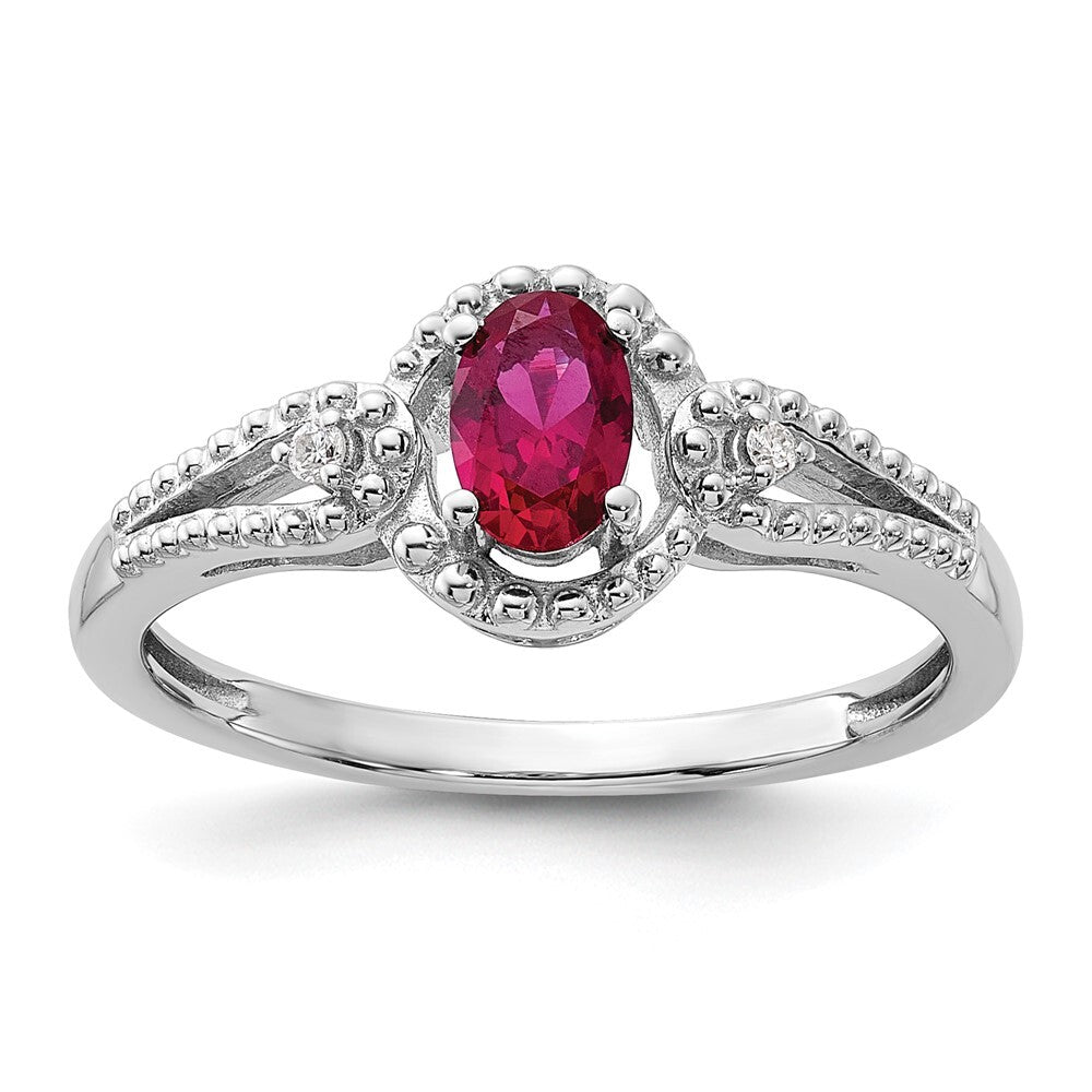 Sterling Silver Rhodium-plated Created Ruby & Diamond Ring