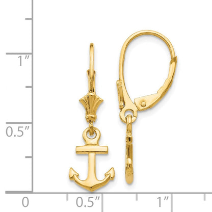 14k Yellow Gold Mini Anchor Drop Dangle Earrings