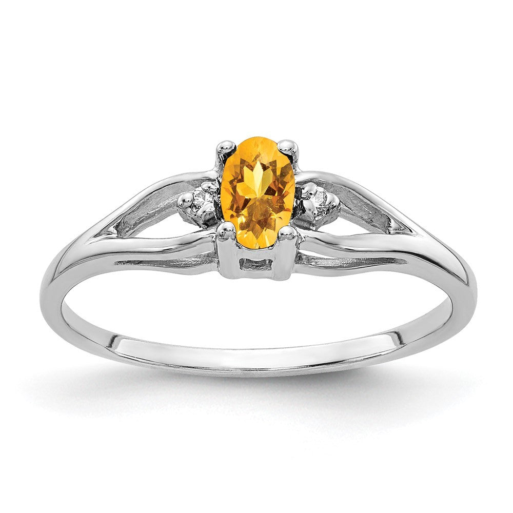 14k White Gold 5x3mm Oval Citrine AAA Diamond ring