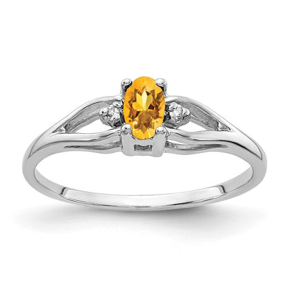 14k White Gold 5x3mm Oval Citrine AAA Diamond ring