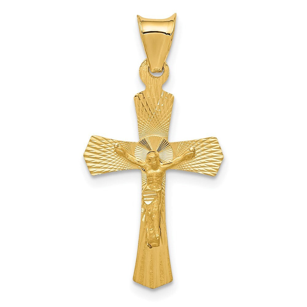 14k Yellow Gold Polished Satin and Diamond-cut Crucifix Pendant