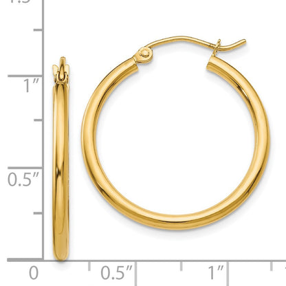 14k Yellow Gold Polished 2x25mm Lightweight Tube Hoop Earrings Gift for Women