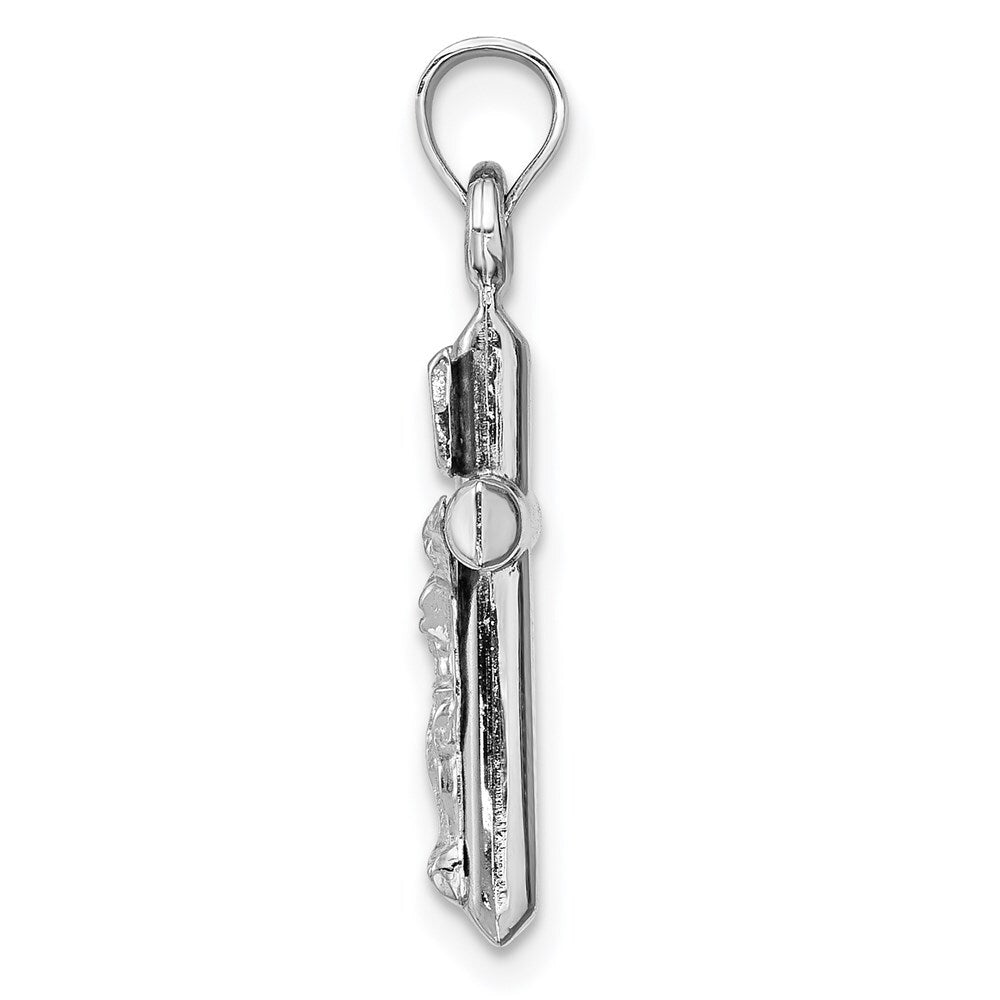 14k White Gold Hollow Crucifix Pendant for Women