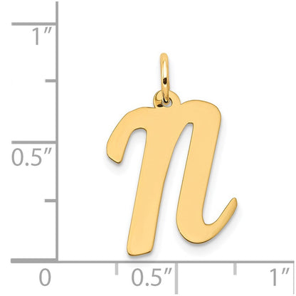 14k Yellow Gold Large Script Letter N Initial Charm Pendant for Women