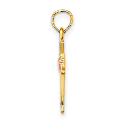 14k Two-tone Gold  Heart In Cross Charm Pendant for Women