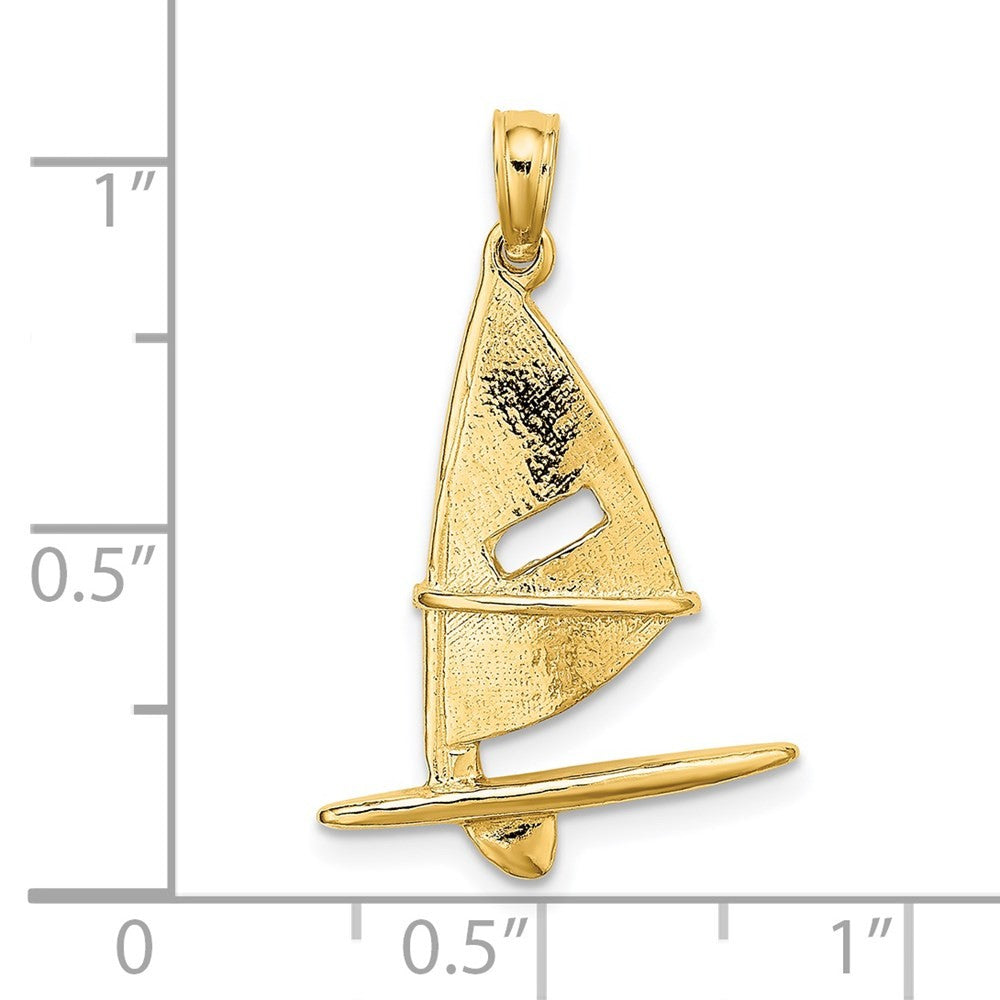14k Yellow Gold 3-D Textured Windsail Surfing Board Charm