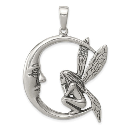 Sterling Silver Antiqued Moon/Fairy Pendant Holiday Gift for Women
