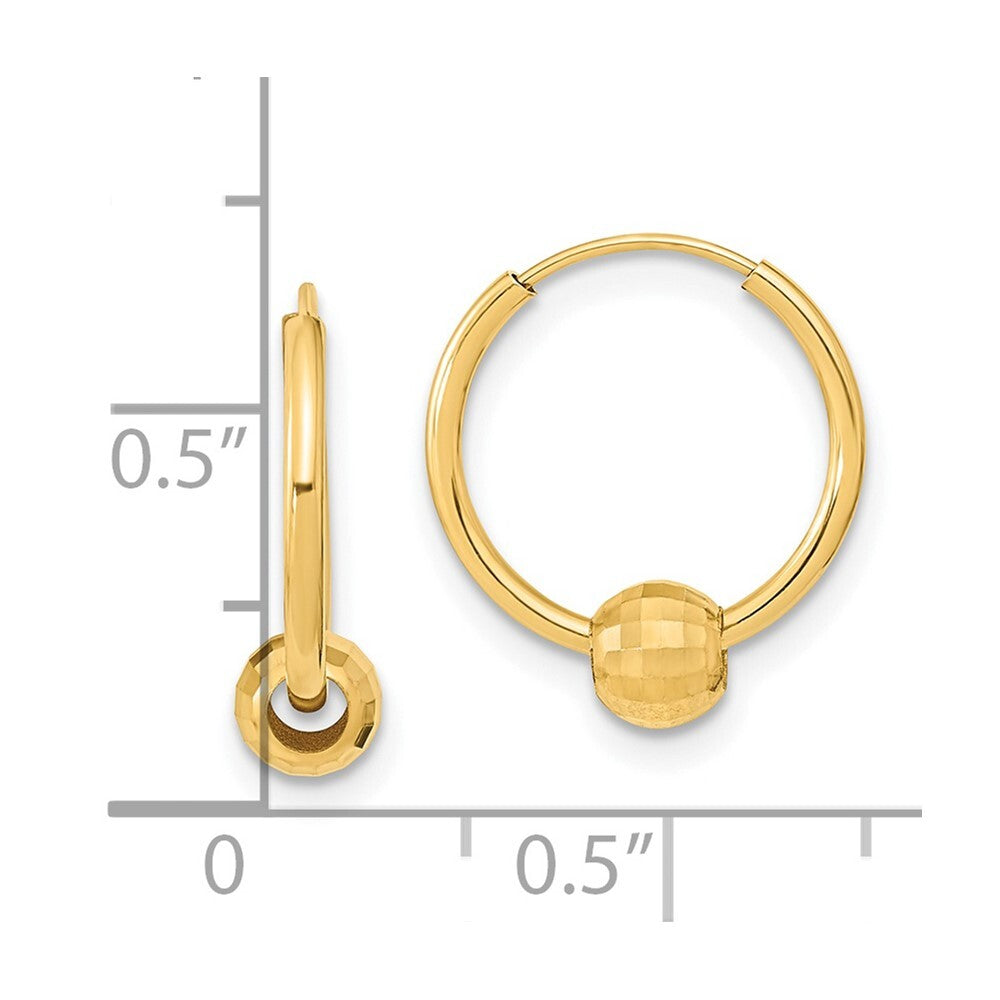 14k Yellow Gold Polished with Diamond Cut Ball Hoop Earrings Gift for Women