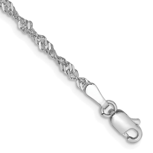 14K White Gold 7 inch 2.0mm Singapore Chain Bracelet