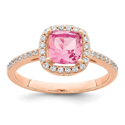 Sterling Silver Rose-tone Square Peach Cubic Zirconia Halo Ring Size 6