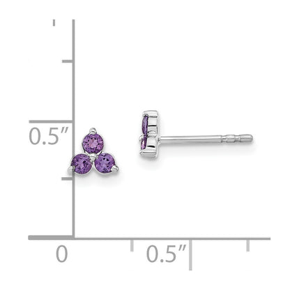 14k White Gold 3-stone Amethyst Triangle Stud Earrings Gift for Women