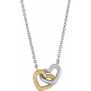 14K Yellow and White Gold Interlocking Heart 18" Necklace