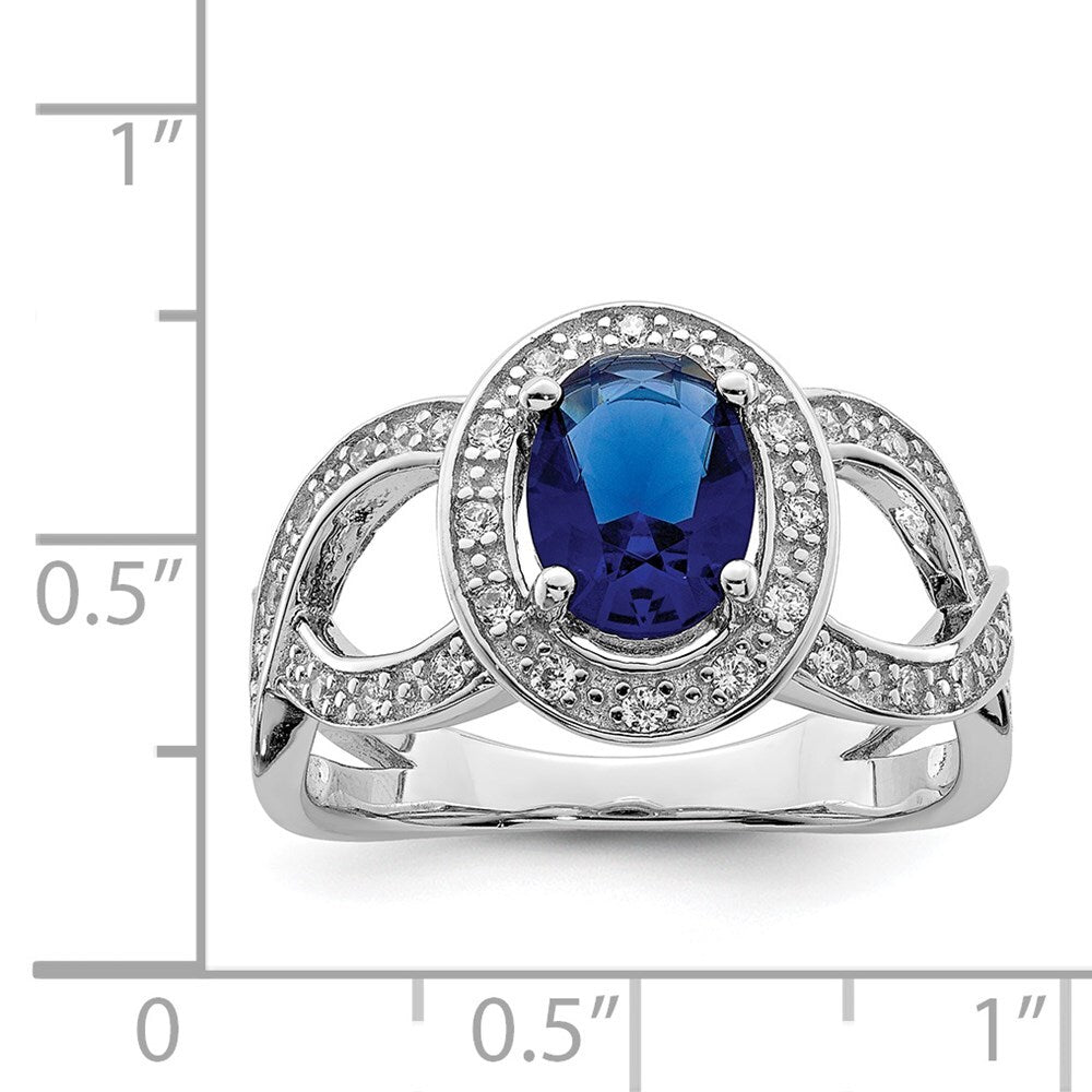 Sterling Silver Rhodium-plated Dark Blue Glass and Cubic Zirconia Ring Size 8