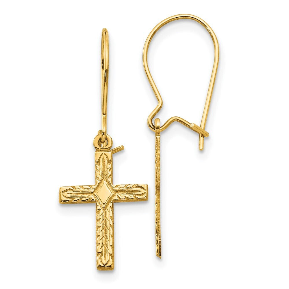 14k Yellow Gold Polished & Satin Cross Earrings