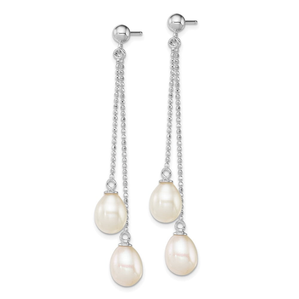 Sterling Silver 7-8mm White Rice Freshwater Cultured Pearl Post Dangle Earrings