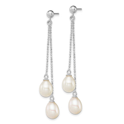 Sterling Silver 7-8mm White Rice Freshwater Cultured Pearl Post Dangle Earrings