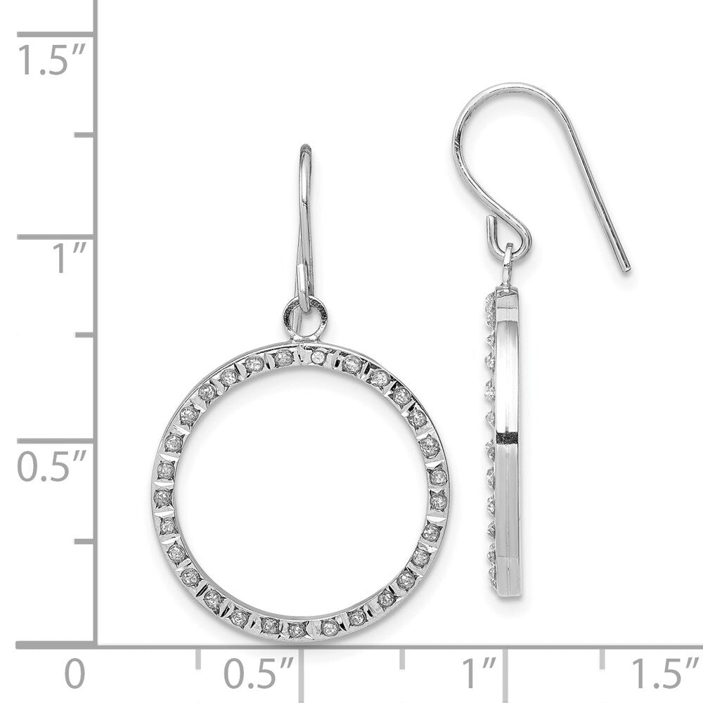 14K White Gold Diamond Fascination Open Dangle Hoop Earrings Gift for Women
