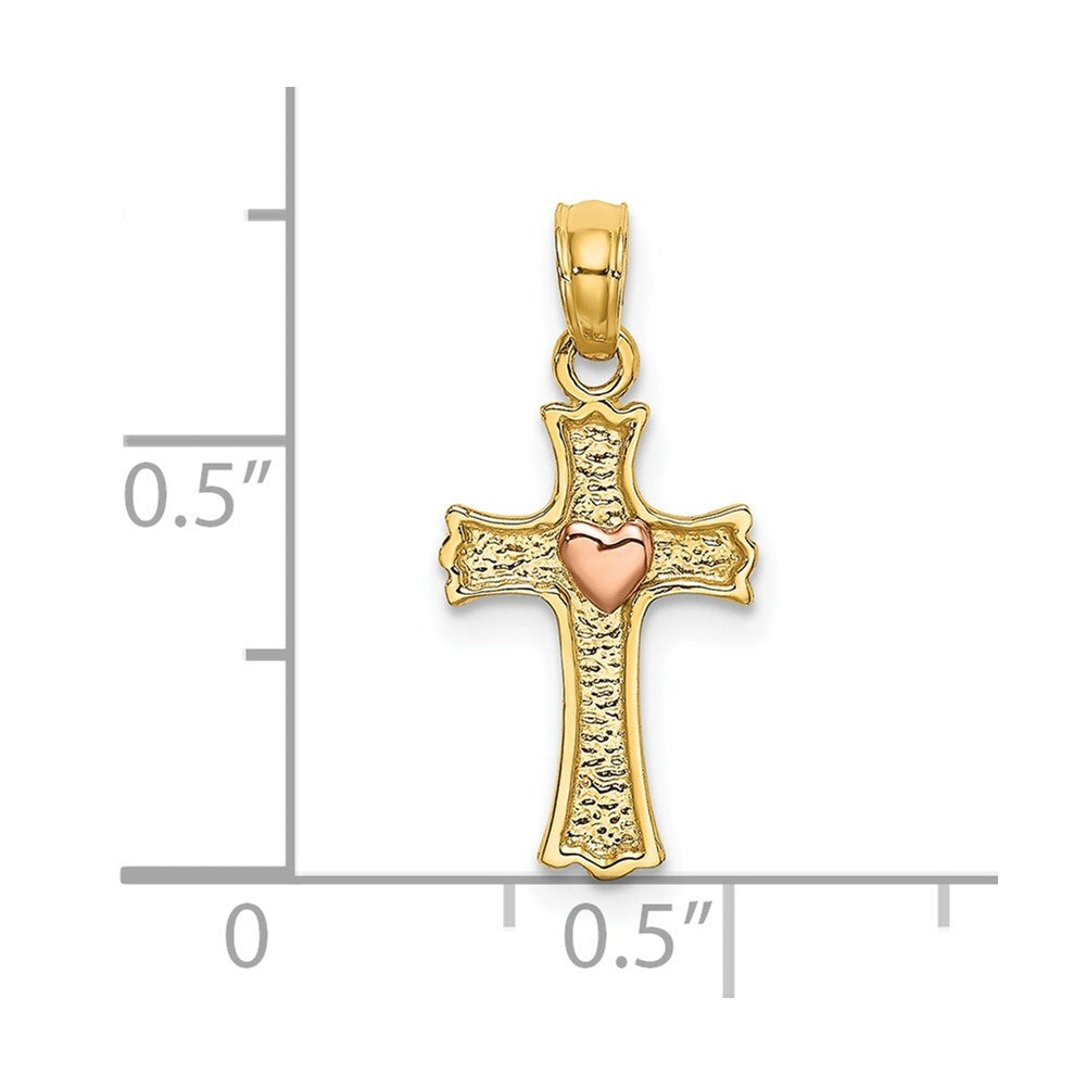 14k Two-tone Gold  Heart In Cross Charm Pendant for Women