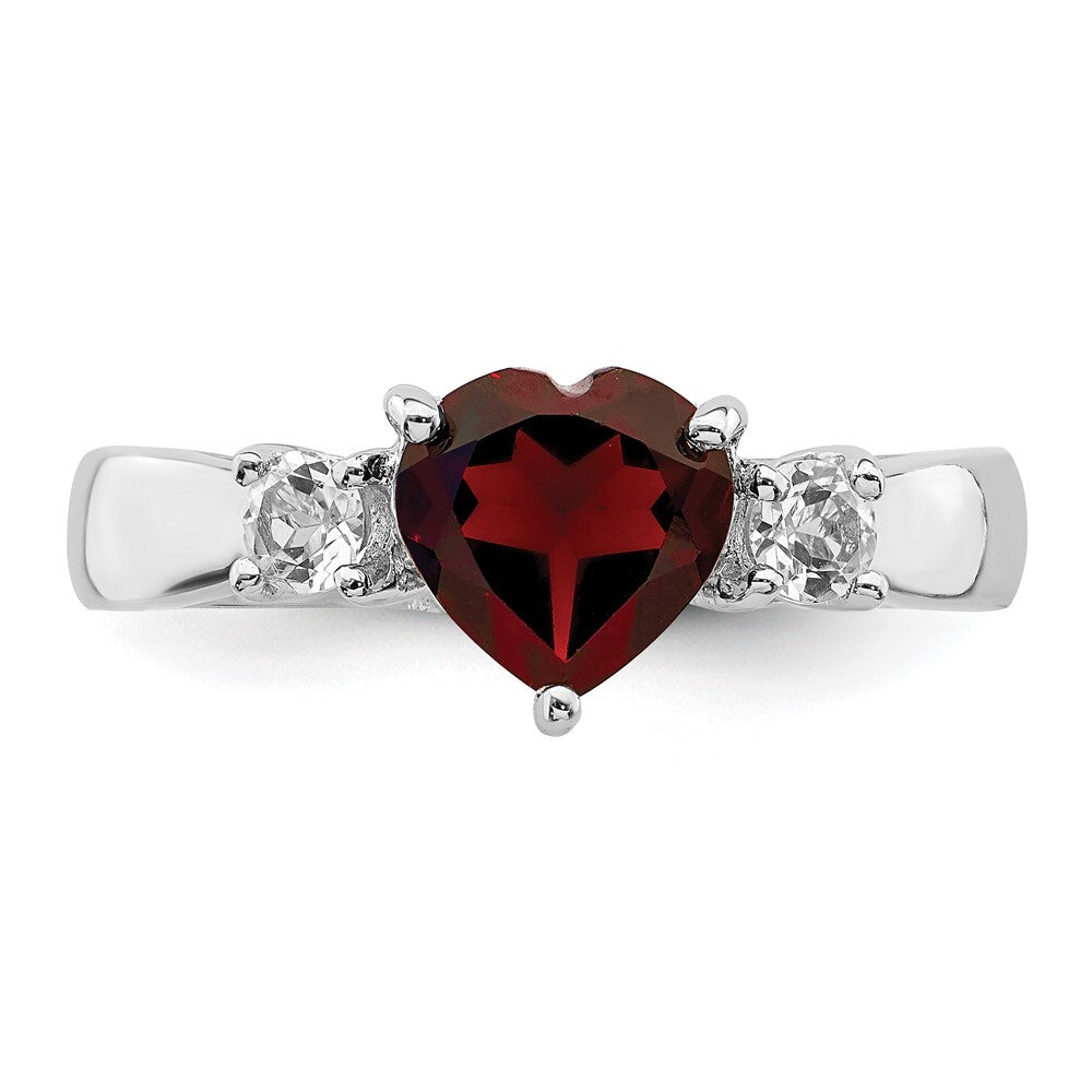 Sterling Silver Rhodium-plated Heart Garnet & White Topaz Ring Size 6