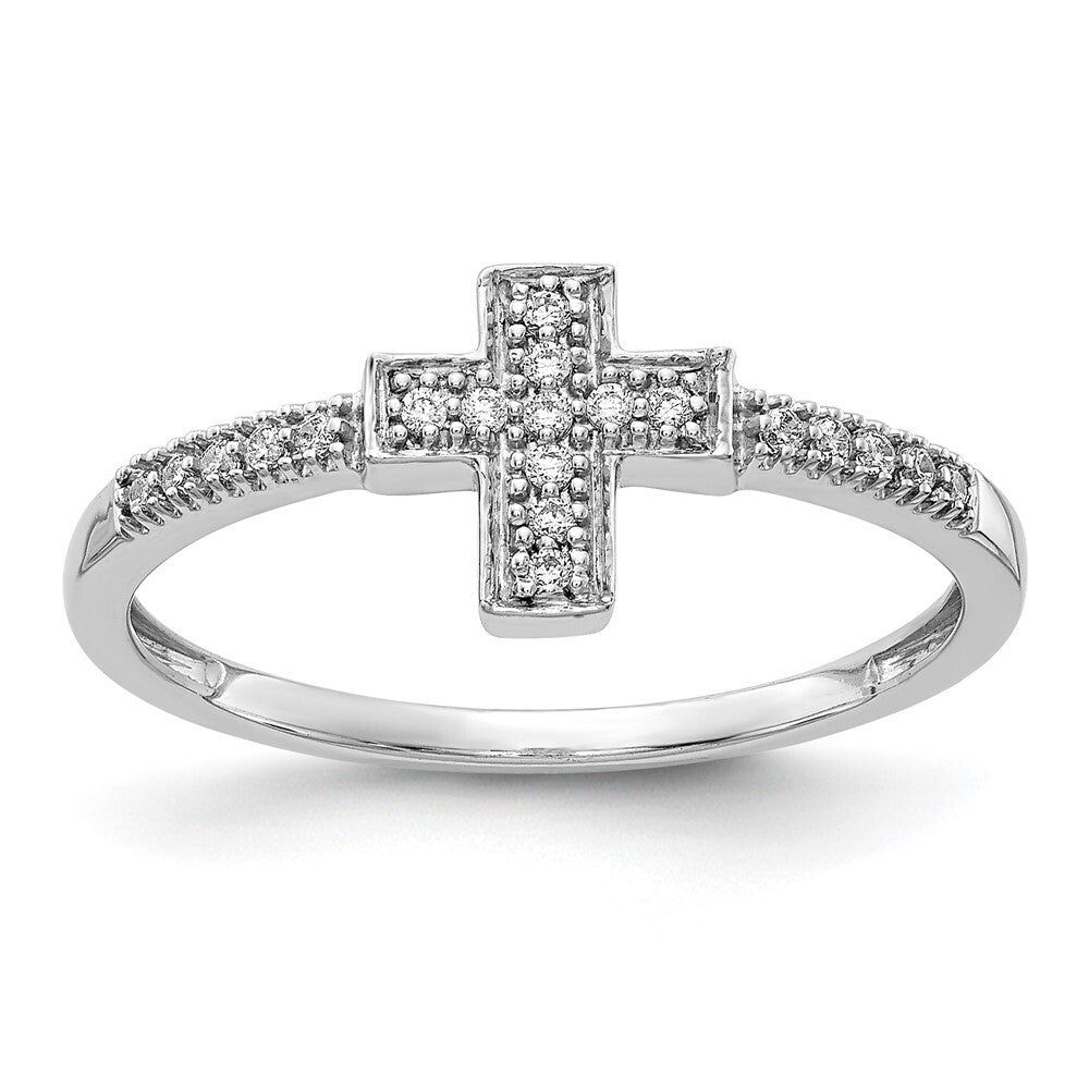 14k White Gold Polished Diamond Cross Ring Size 7