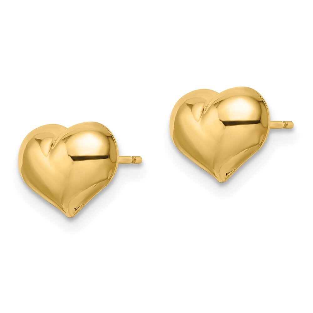 14k Yellow Gold Polished Puffed Heart Stud Earrings Gift for Women