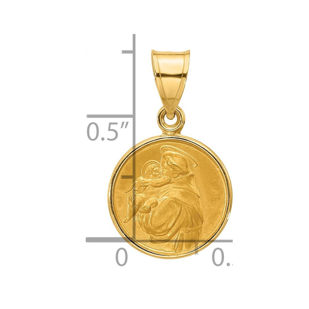14k Yellow Gold Polished and Satin St. Anthony Medal Pendant for Women