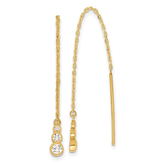 14k Yellow Gold Polished CZ Threader Earrings