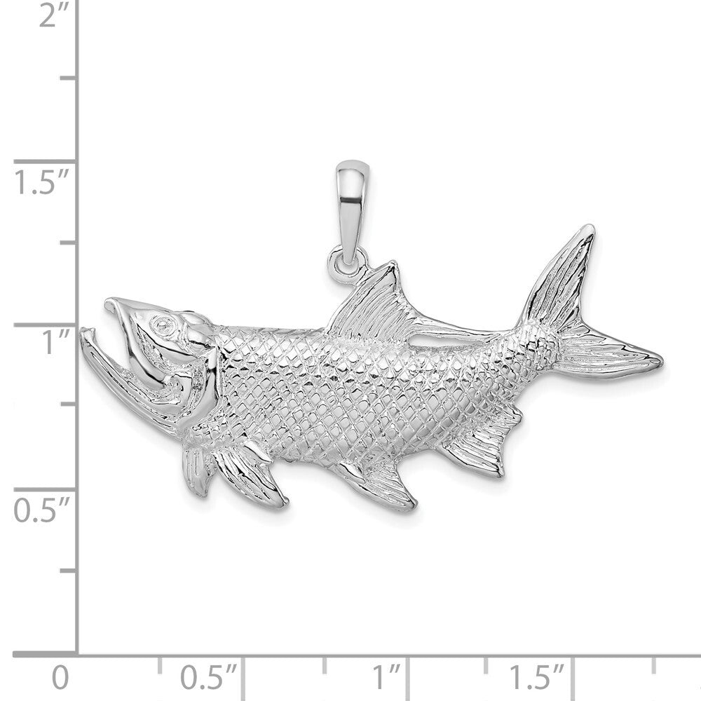 Sterling Silver Rhodium-Plated Tarpon Fish with Open Mouth Pendant