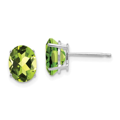 14k White Gold 8x6mm Oval Peridot Stud Earrings