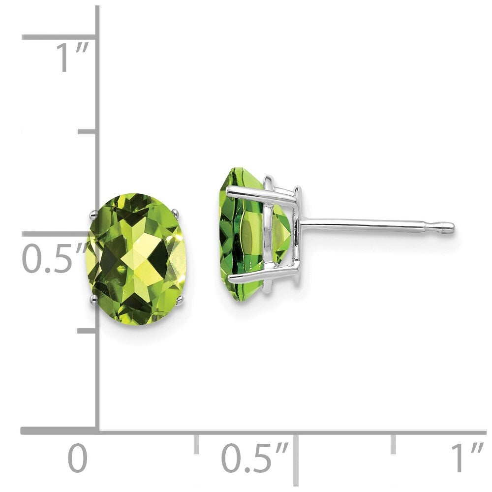 14k White Gold 8x6mm Oval Peridot Stud Earrings