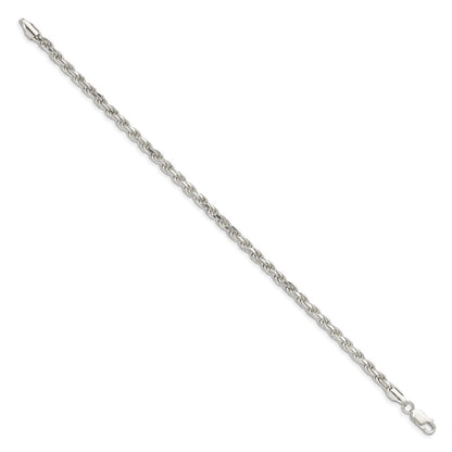 Sterling Silver 3.75mm Diamond-cut Rope Chain Bracelet