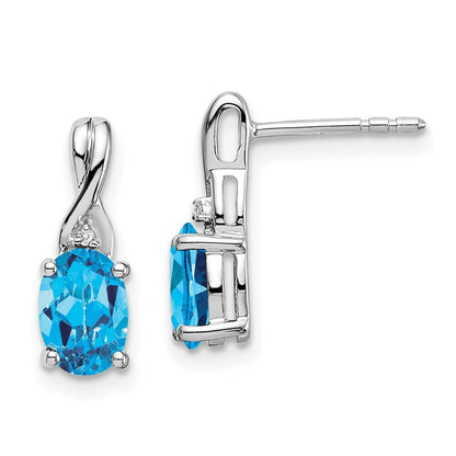 14k White Gold Oval Blue Topaz and Diamond Drop & Dangle Earrings