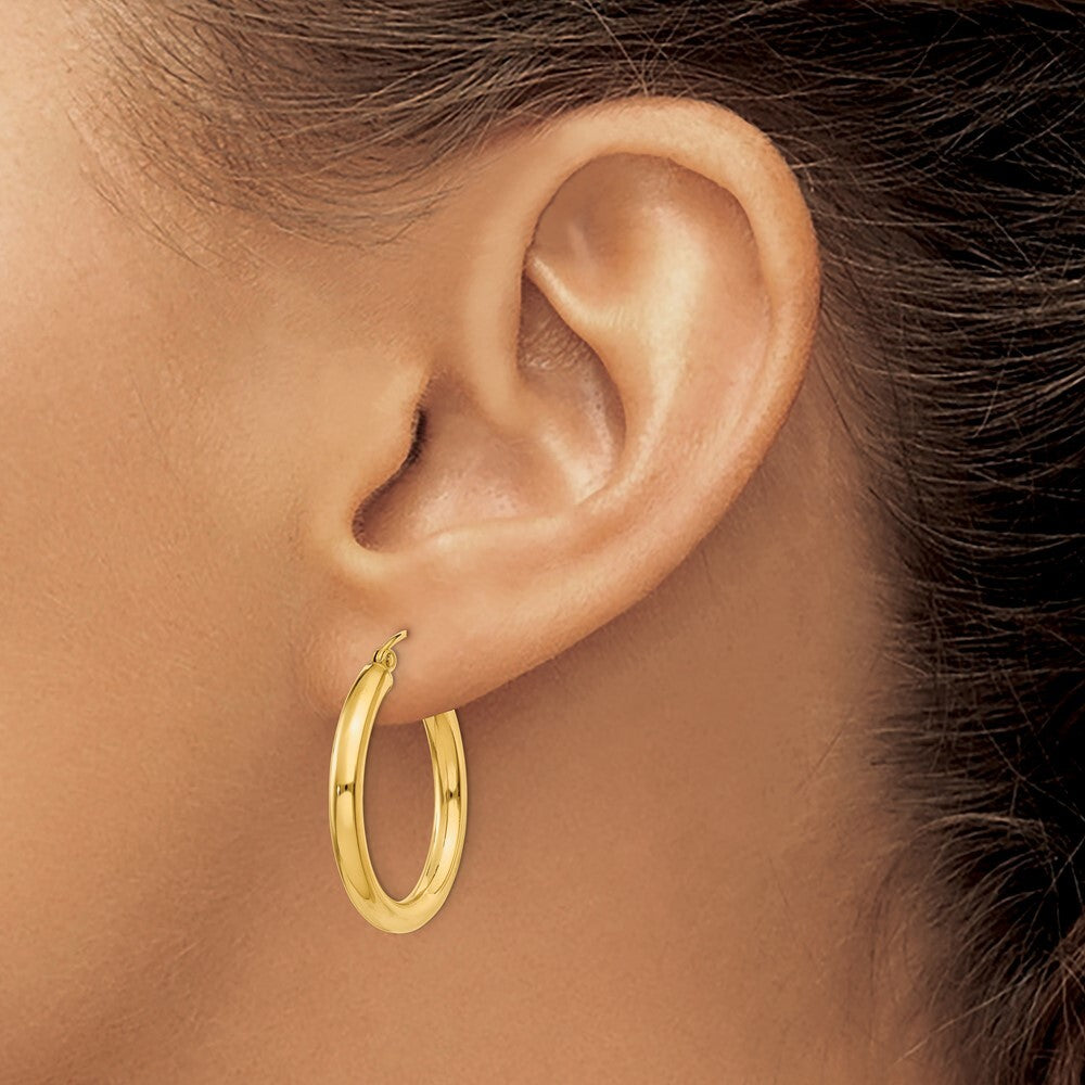 14k Yellow Gold Polished 3mm Tube Hoop Earrings Gift for Women