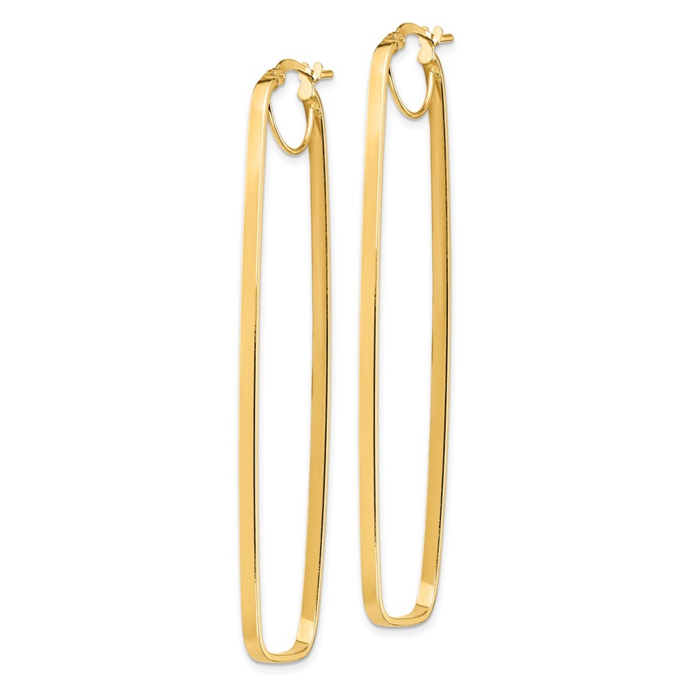 14k Yellow Gold Polished 2mm Rectangle Hoop Earrings