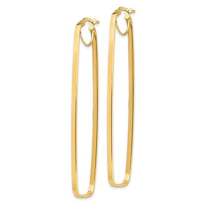 14k Yellow Gold Polished 2mm Rectangle Hoop Earrings