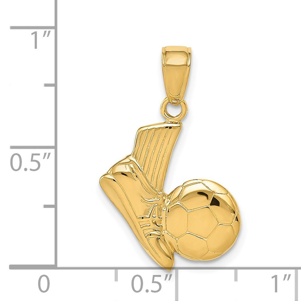 14k Yellow Gold Solid Open-Backed Soccer Shoe and Ball Pendant for Women