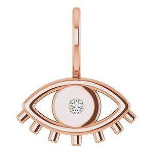 14k Rose Gold .02 CT Natural Diamond Evil Eye Pendant Charm Gift for Women