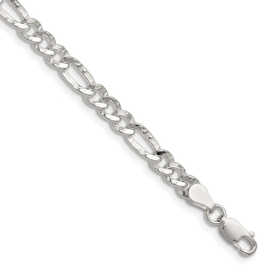 Sterling Silver 4.75mm Hammered Figaro Chain Necklace