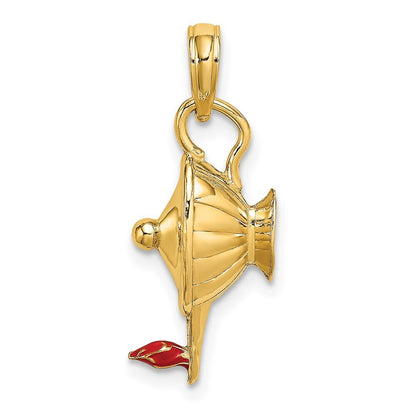 14k Yellow Gold Red Enamel Polished 3-D Genie Lamp Charm