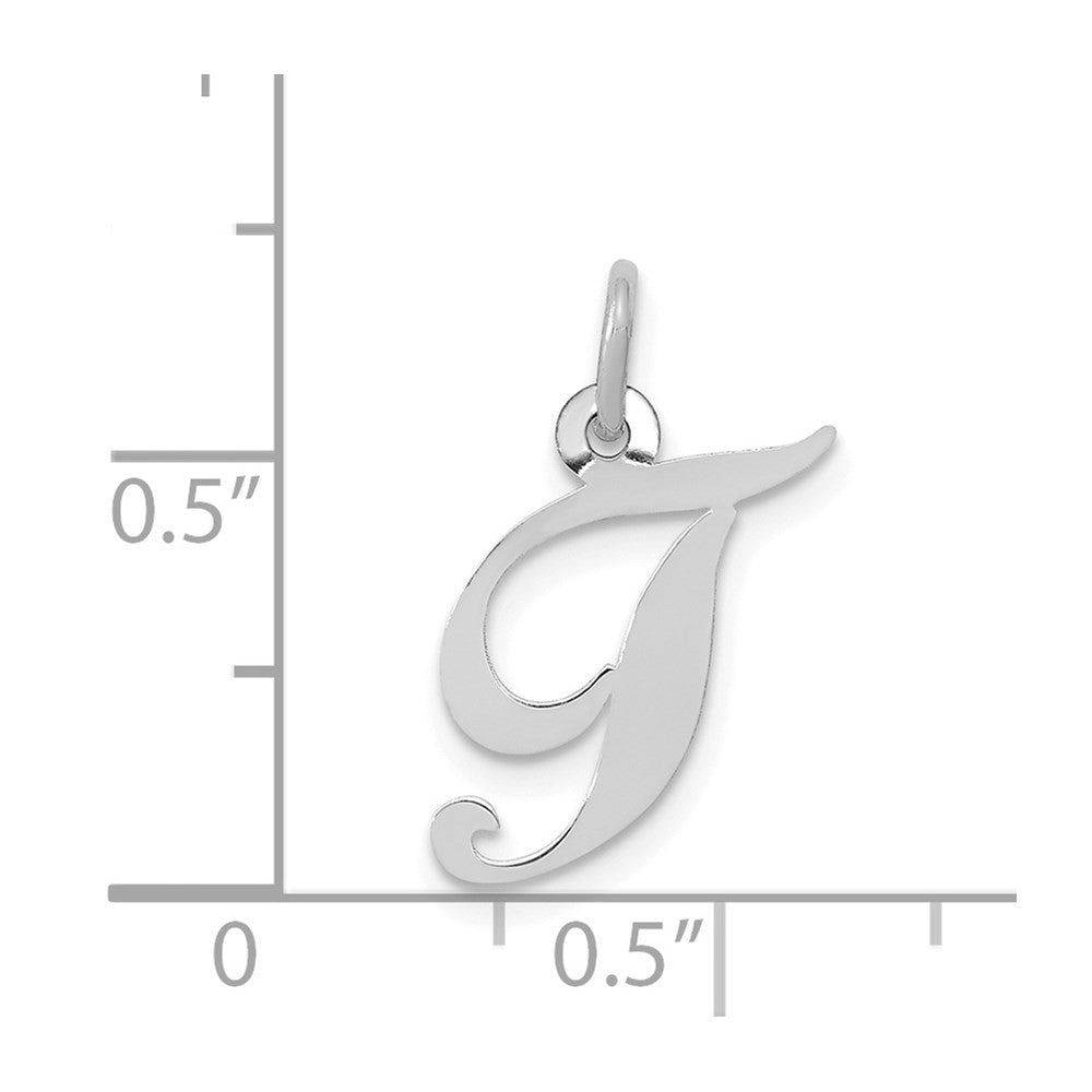 14k White Gold Small Fancy Script Letter T Initial Charm Pendant