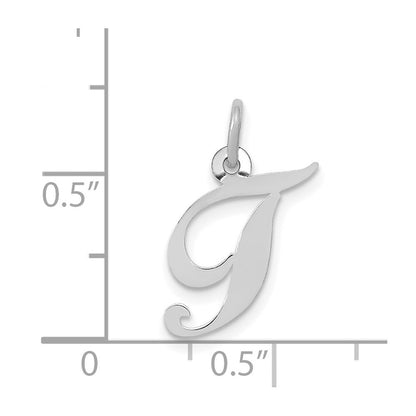 14k White Gold Small Fancy Script Letter T Initial Charm Pendant