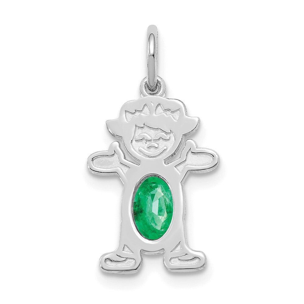 14k White Gold Girl 6x4 Oval Genuine Emerald-May Pendant for Women