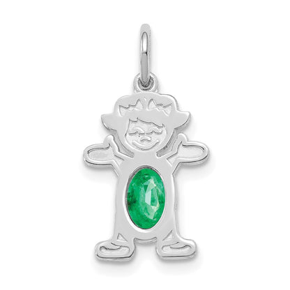 14k White Gold Girl 6x4 Oval Genuine Emerald-May Pendant for Women