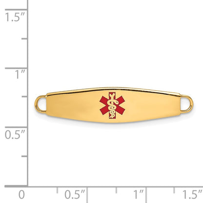 14k Yellow Gold 34x8mm Red Enameled Oval Shape Medical ID Plate